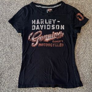 Harley-Davidson Women's Black and Orange Graphic Tee